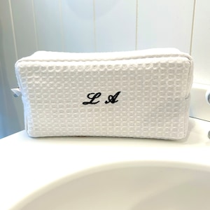 Personalised Small Quilted Monogramed Cosmetic Bag, Initial Name Makeup Pouch, Embroidery, Travel Case, Bridal Shower Gift, Mothers Day image 4