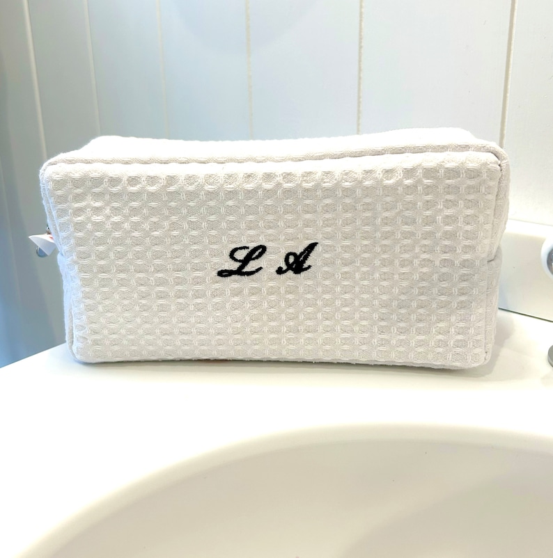 Personalised Small Quilted Monogramed Cosmetic Bag, Initial Name Makeup Pouch, Embroidery, Travel Case, Bridal Shower Gift, Mothers Day image 4