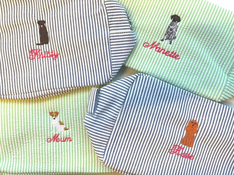 Bolsa de maquillaje con monograma de PERRO, bolsa de cosméticos personalizada con nombre de perro, bolsa de viaje para amantes de los CACHORROS, regalo para niña, fin de semana imagen 15