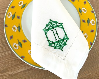 Ensemble de 2 serviettes de table monogramme vert personnalisé, linge de table réutilisable personnalisé, cadeau personnalisé, cadeau de serviette brodée initiale