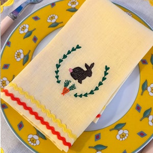 Easter Custom Napkin Set, Bunny Theme Linen Cloth, Reusable Table Linens, Custom Gift, Embroidered Towel, Passover Party Decorations