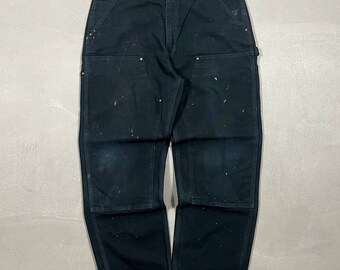 Vintage Carhartt pantalones de carpintero negros descoloridos de una sola rodilla / ropa de trabajo / ropa de calle - 36 x 33