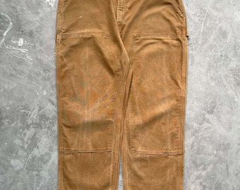 pantalon de charpentier à double genou Carhartt tan délavé par le soleil vintage / vêtements de travail / streetwear - 46X30