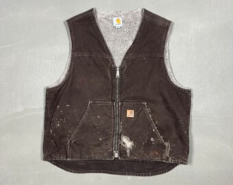 Vintage Sherpa-gefütterte, verblasste braune Carhartt-Weste – L