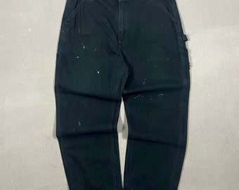 Vintage Carhartt pantalones de carpintero de doble rodilla negro descolorido / ropa de trabajo / streetwear - 35 x 33