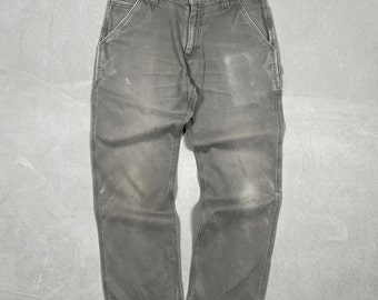 Vintage Carhartt pantalones de carpintero de una sola rodilla gris descoloridos / ropa de trabajo / ropa de calle - 34 x 30