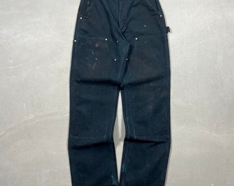 Vintage Carhartt pantalones de carpintero de doble rodilla negro descolorido / ropa de trabajo / streetwear - 31 x 36