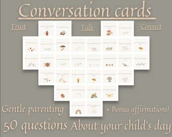 Conversation cards for parents and children, Conversation starter, Bonus affirmation card, Gentle parenting tool, Attachment parenting tool