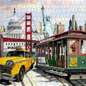 Puzzle 2000 elementów: Zabytki USA, wzór patchworkowy