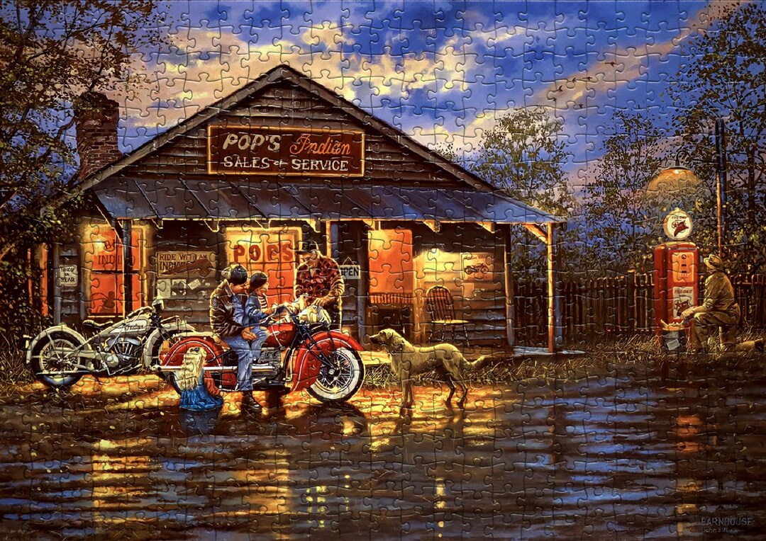 Vintage Truck 1000 Piece Puzzle For Adults - American Flag Design, 23.9x23.9 Inches