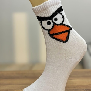 Calcetines de pájaro, calcetines divertidos, regalo de Navidad, calcetines geniales, calcetines de dibujos animados, calcetines blancos, calcetines de regalo de cumpleaños, calcetines de Angry Bird
