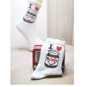 Nutella Socks, Happy Sock, Funny Socks, Funny Gift, Cool Socks, Cartoon Socks, Nutella White, Valentine's Day Gift, Birthday Gift Socks