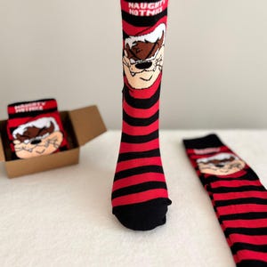 Tasmanian Devil, Funny Sock,Valentines Day, Cartoon Character, Unisex Socks, Colorful Socks, Red Socks, Stripe Socks