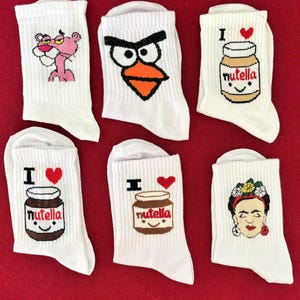 Cotton  Sock, Nutella Socks, Happy Sock, Funny Socks, Funny Gift, Cartoon Socks, Pink Panter, Pairs bulk,  Mix Colours, Valentines Day Gift