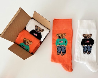 Bear Socks, Funny Socks for Everyday Wear, Birthday Gift Socks, Summer Socks, Washed fabric socks, Stylish Creative Socks, Perfumed socks