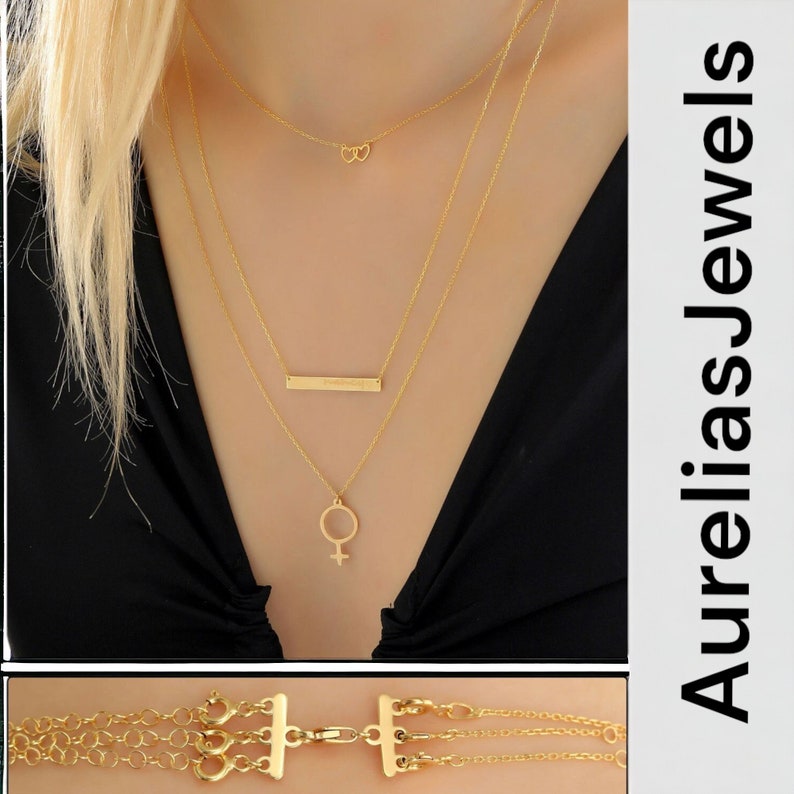 14k Solid Gold Multi Necklace Separator and Layer Necklace Spacer