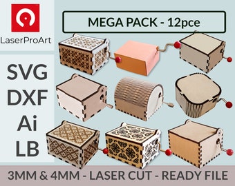 Spieluhr - Mega Pack 12 Stück - DIY Laser geschnittene Dateien SVG - DXF - Lightburn - Hülle für manuelle Spieluhr