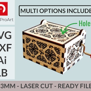 Spieluhr - DIY Laser geschnittene Dateien SVG - DXF - Lightburn - Gehäuse für Handkurbel Spieluhr - 3mm