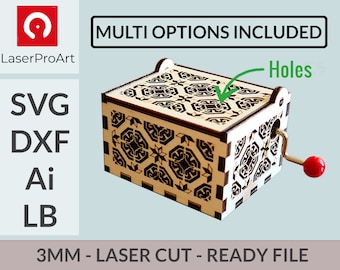 Carillon - File tagliati al laser fai-da-te SVG - DXF - Lightburn - Custodia per carillon a manovella manuale - 3mm