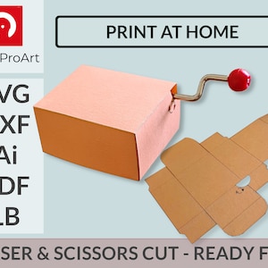 Kartonnen muziekdoos - DIY Cutting file - SVG - PDF - Lightburn - Box voor manuele muziekdoos