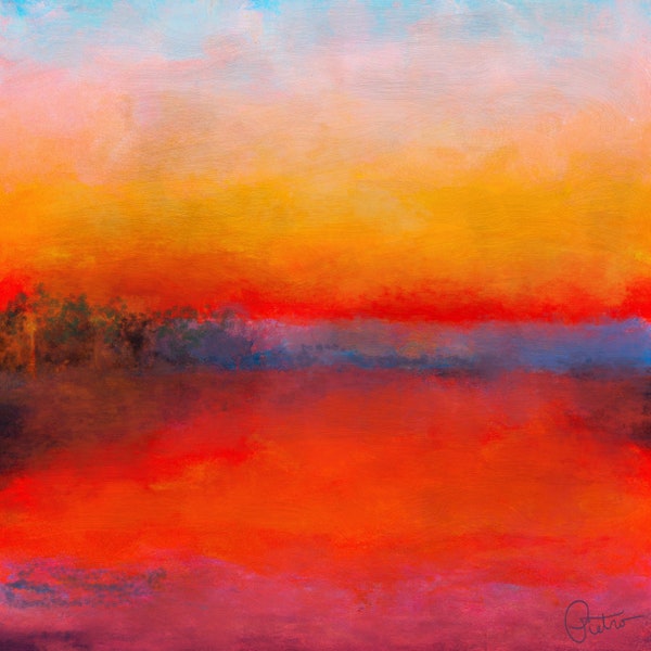 Abstract Treescape at Sunset Painting Digital Download, Prints up to 28 by 28 inches