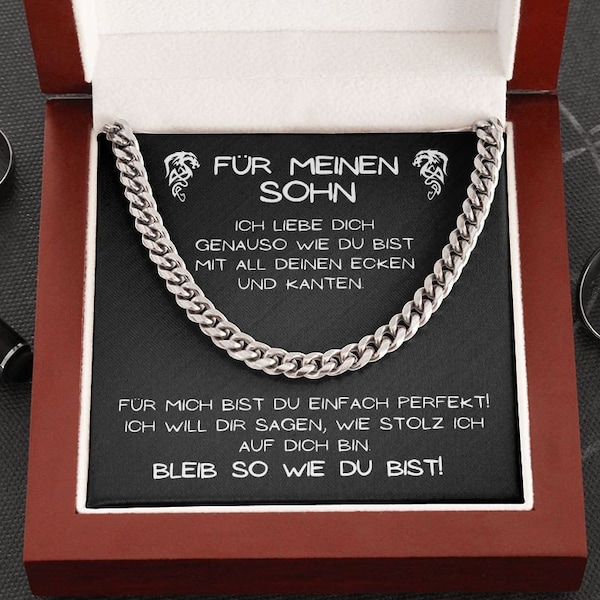 Kette für deinen Sohn mit Karte und Geschenkbox, Panzerkette Geschenk,Geburtstagsgeschenk Sohn, Personalisiertes Geschenk Sohn,Geschenkkarte