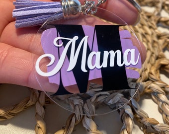 Personalisierte Schlüsselanhänger mit Namen Mama Muttertag, kleines Geschenk für Opa Oma Kollegen Geschenkanhänger aus Acryl Kunstleder