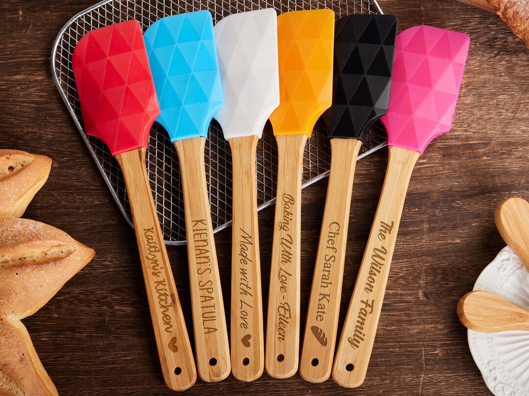 Personalized Baking Spatula Engraved Silicone Wood Baking Tool Custom Silicone Spatulas With