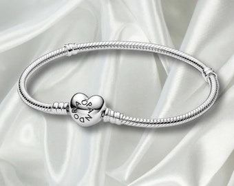 Bracelet minimaliste en argent sterling S925, bracelet à chaîne serpent à fermoir coeur, bracelet Pandora, bracelet à breloques, cadeau pour elle