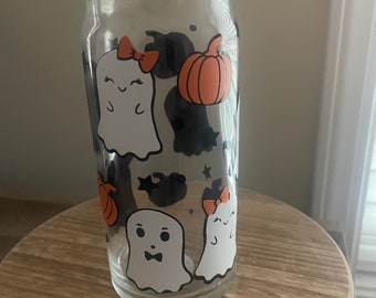 Ghost Iced Coffee Glass, Halloween, Pumpkin Glass