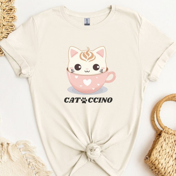 Kawaii Katze Kaffee Geschenk für Katzenliebhaber CatPAWccino T Shirt Unisex Shirt S-3XL Baumwolle Geschenkidee Katze