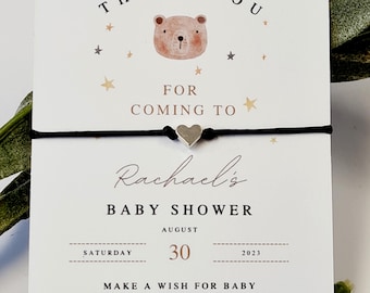 Teddy Bear Baby Shower Wish Bracelet: Personalised Charm String - Guest Gift