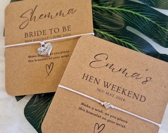 Hen Party Wish Bracelet: Hen Party Favour, Personalised, Bride, Hen Weekend, Eco-Friendly Card - Brown Card, Hen Weekend