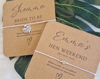 Hen Party Wish Bracelet: Hen Party Favour, Personalised, Bride, Hen Weekend, Eco-Friendly Card - Brown Card, Hen Weekend