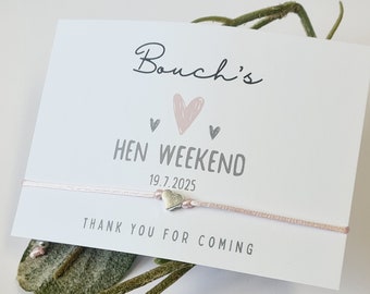 Personalised Hen Party Wish Bracelet – Silver Heart Charm, Hen Do Goodie Bag Filler, Hen Weekend Favours, Bridesmaid Gift