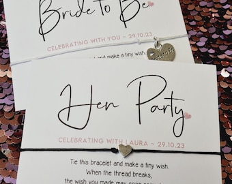 Hen Party Wish Bracelet – Minimalist Bridesmaid Favour, Adjustable Personalised Hen Party Wish Bracelet: Bride To Be Favour