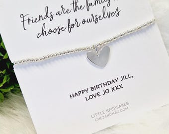Silver Plated Heart Charm Bracelet: Friendship Gift - Friends are the family we choose for ourselves