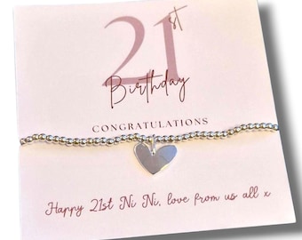 21st Birthday Personalised Silver Plated Charm Bracelet with Heart, 21, Twenty one