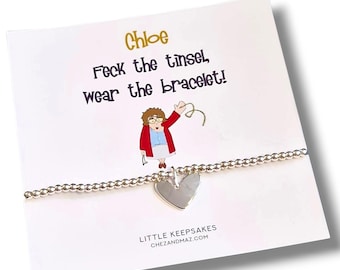 Gepersonaliseerde op Mrs. Brown's Boys geïnspireerde verzilverde armband – kerstcadeau – "Feck the tinsel, wear the bracelet!" – Grappig