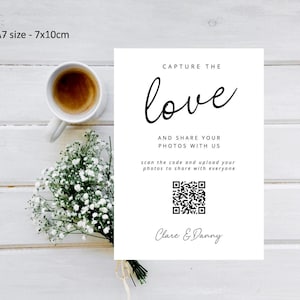 Wedding QR Code Photo Sharing Cards: Personalised Engagement Announcement, Anniversary, Birthday (7x10 cm A7 Size) - Capture the love