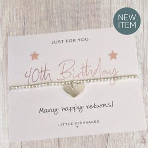 Bracelet 40e anniversaire I Joyeux anniversaire I 40e anniversaire I Quarantième I Bracelet plaqué argent à breloques et breloque coeur plaqué or rose-JC6