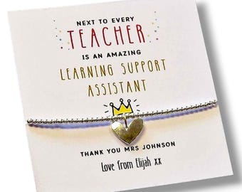 Learning Support Assistant Personalised Silver Plated LSA Bracelet: Classroom Assistant Gift