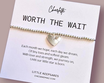 Cadeau bracelet de FIV personnalisé : ça vaut le coup d'attendre, breloque coeur plaqué argent