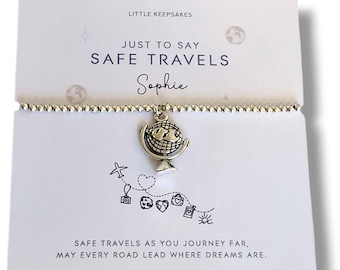 Safe Travels Bracelet, Globe Charm Wish Bracelet, Bon Voyage Gift, Travel Gift for Friend, Gap Year Gift, Adventure Bracelet UK
