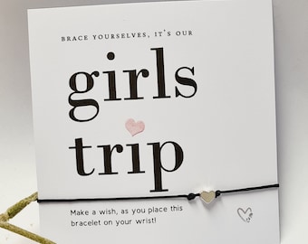 Girls Trip Wish Bracelet: Heart Charm Keepsake Gift - Wish String - Girls Weekend, Holiday - Favour - GT66