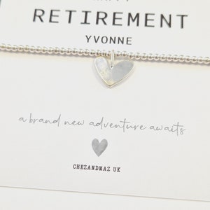 Personalised Retirement Bracelet  | Good Luck With Your Retirement | Happy Retirement  | Silver Plated Charm Bracelet Heart Charm RT100