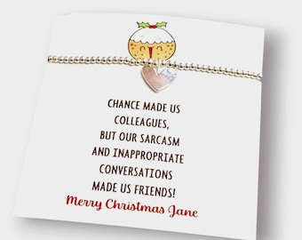 Pulsera personalizada con dije chapado en plata "Chance Made Us Colleagues", regalo de amistad, regalo de Navidad, regalo divertido, amigo del trabajo, c229