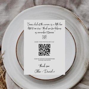 Personalised Wedding Photo Sharing Cards: Custom QR Code, A7 Size. Wedding album photos