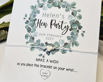 Eucalyptus Hen Party I Baby Shower I Wish Bracelets - Personalised  - Goodie Bag Filler - Hen Weekend, Hen Do, Girls Weekend - CM336