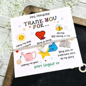 Cadeau de remerciement personnalisé pour enseignant/garderie | AT | Nourrice | Bracelet en perles plaqué argent | Cadeaux pour les enseignants | Bracelet à breloques Te45